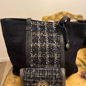 Coco + Carmen Black and Blue Tote with Chain Straps